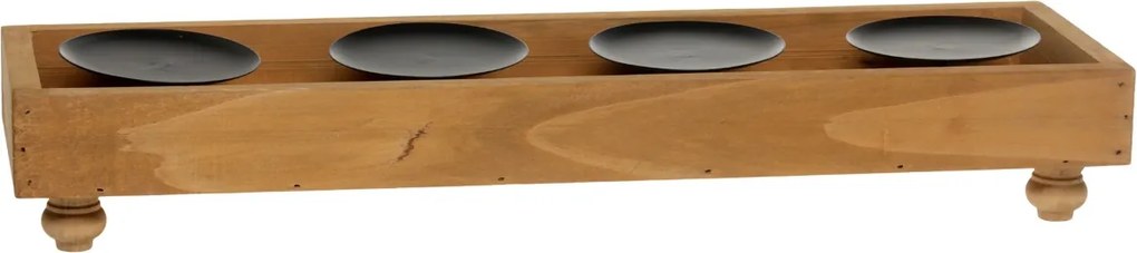 Suport lumânare din lemn masiv și metal, cu 4 compartimente, 9x49x14 cm, „Quartette"