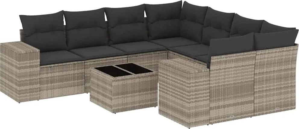 vidaXL Set canapele de grădină cu perne, 9 piese gri deschis poliratan