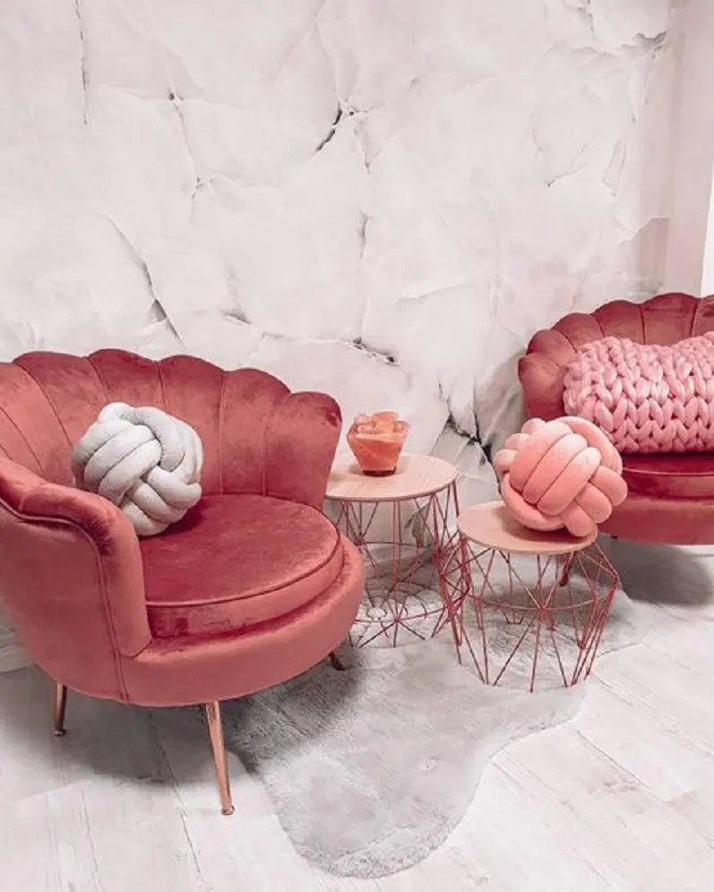 Fotoliu în stil Art-deco, catifea Velvet roz/crom auriu, NOBLIN