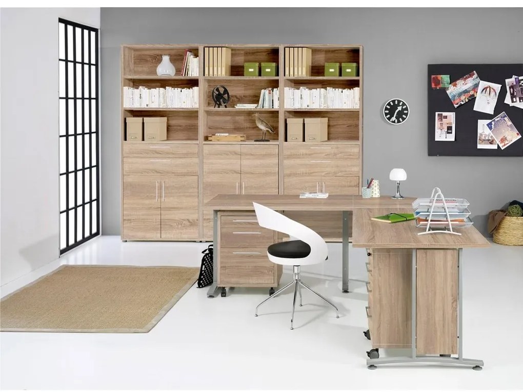 Masă de birou Modulo 150 x 80 cm + container, stejar sonoma / gri