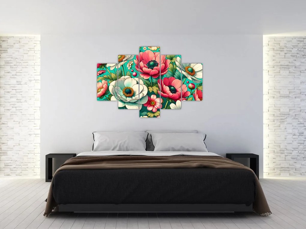 Tablou - Flori pe fundal albastru (150x105 cm)