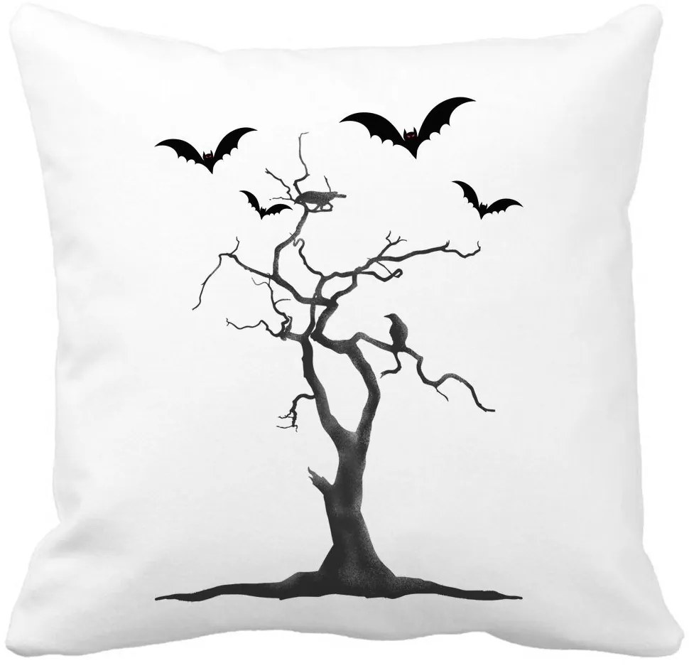 Perna Decorativa cu motiv de Halloween 3, 40x40 cm, Alba, Mata, Husa Detasabila, Burduf