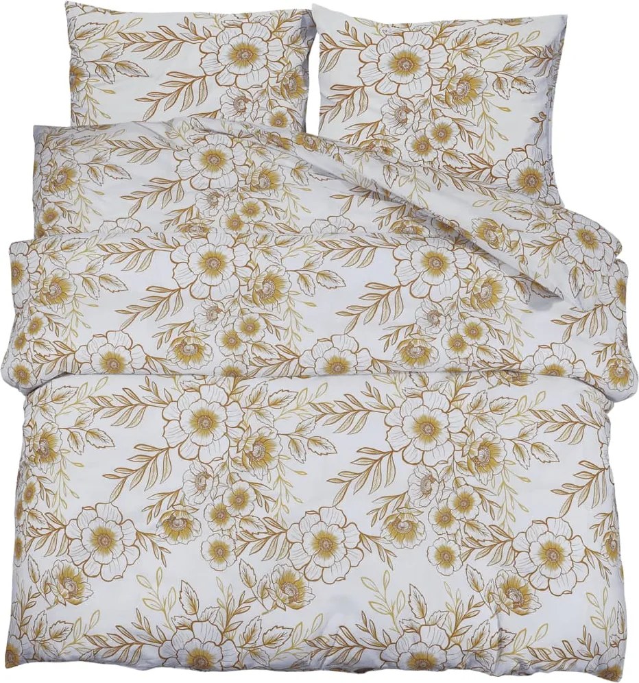 vidaXL Set cu husă de pilotă, alb și maro, 135x200 cm, bumbac