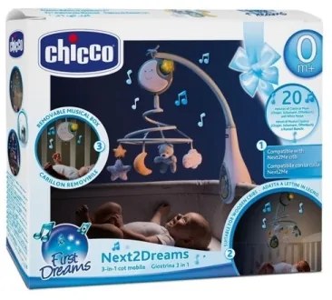 Carusel pentru pătuț cu sunete 3 în 1 NEXT2DREAMS 3xAA albastru Chicco