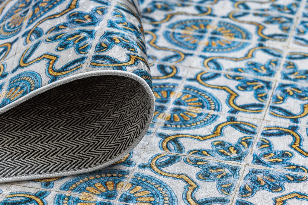 ANDRE 53020 covor lavabil gresii de Lisbona, bucatarie, anti-alunecare - albastru / bej