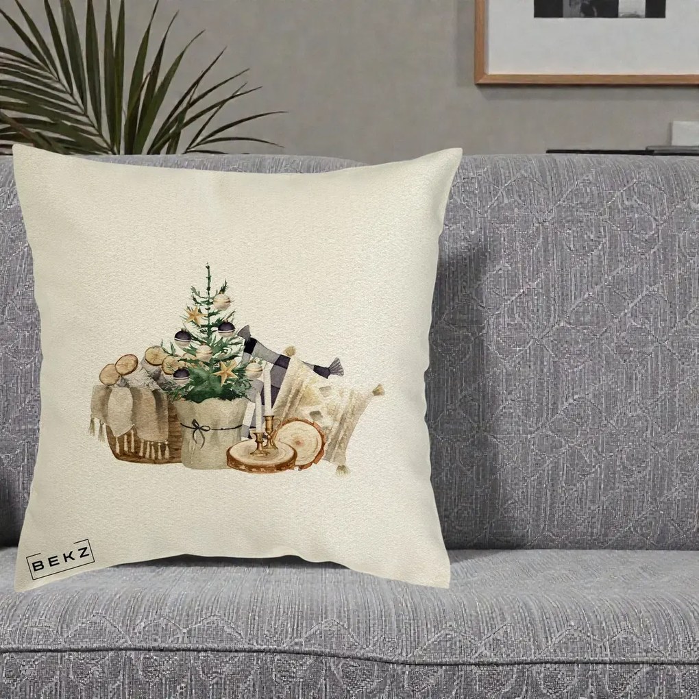 Perna Decorativa Colt Cozy de Craciun Boho, 40x40 cm, Ecru, Husa Detasabila, Perna Inclusa, BEKZ®