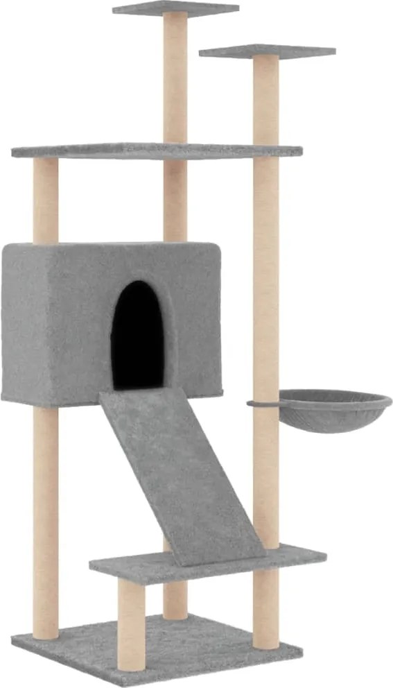 vidaXL Ansamblu de pisici, stâlpi din funie sisal, gri deschis, 153 cm