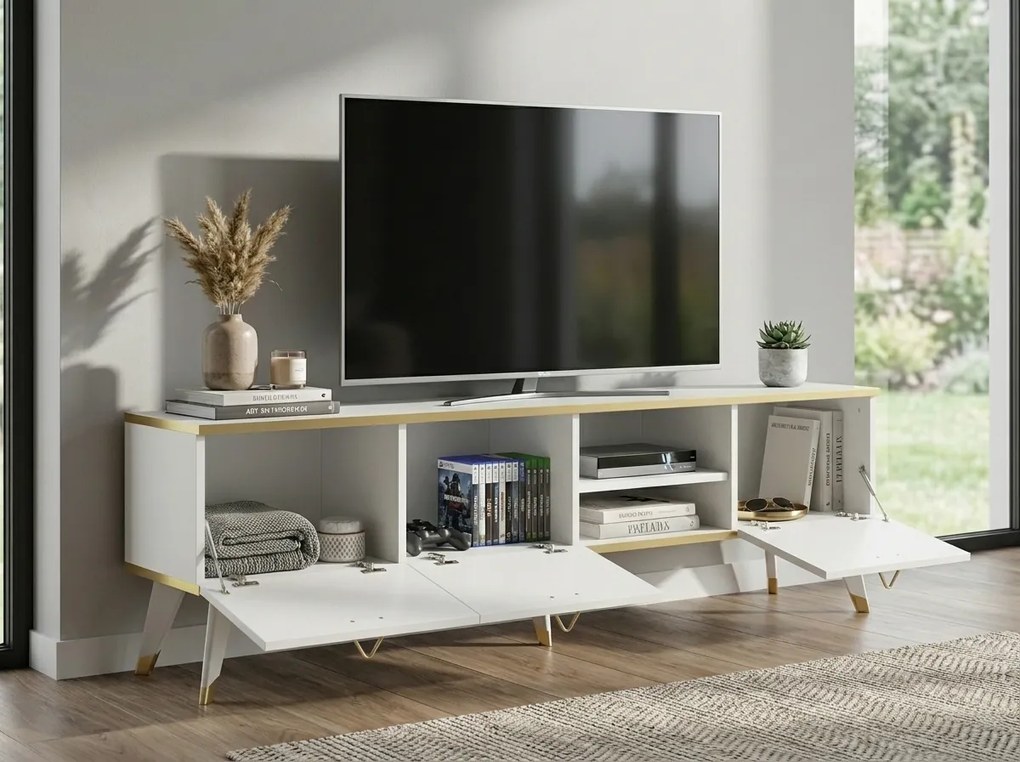 OFERTA Comoda TV CAROL 160 cm, alb/auree II. calitate