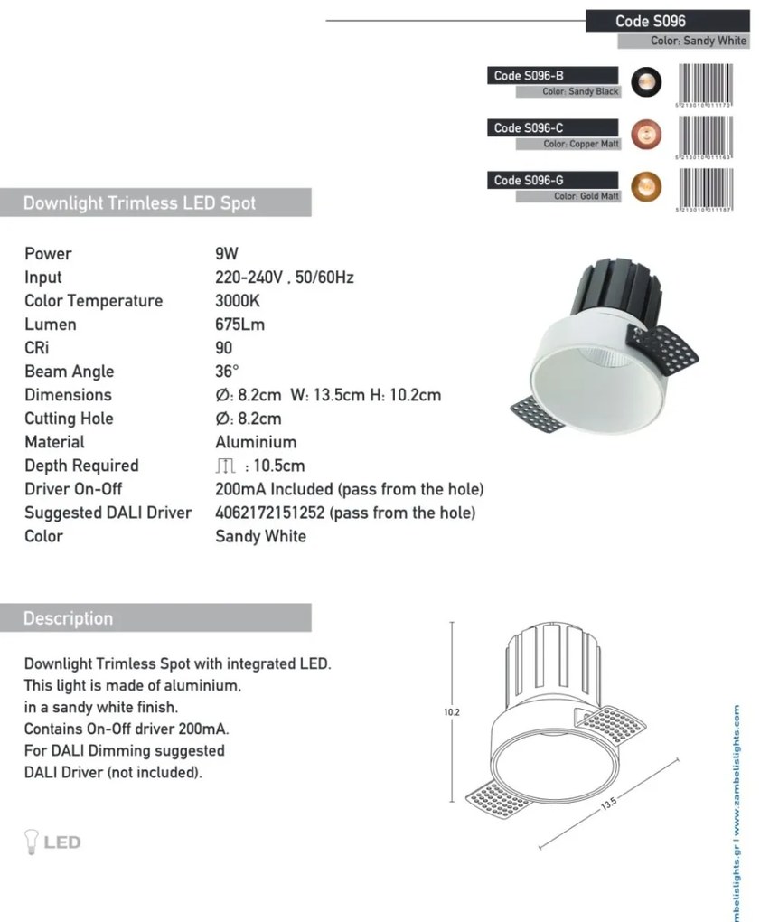 Spot LED incastrabil Trimless negru 9W 3000K