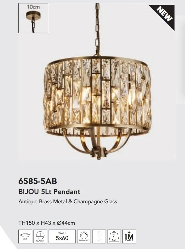 Lustra eleganta design modern Bijou 5Lt alama antic/ champagne
