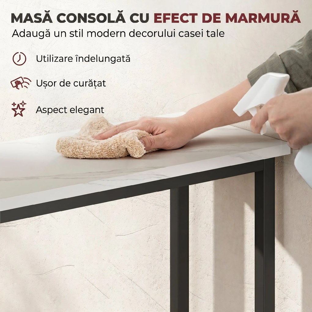 HOMCOM Masă Consolă pentru Hol, cu Blat cu Efect de Marmură, Alb și Negru | Aosom Romania