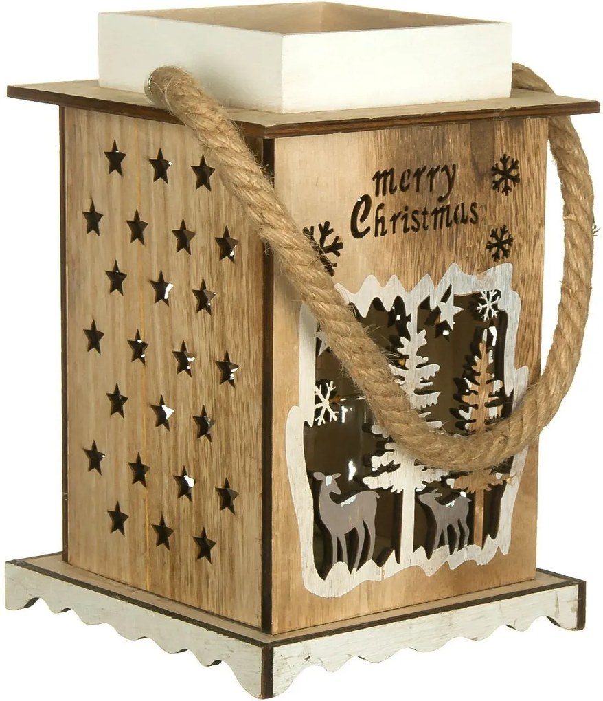 Felinar lemn Merry Christmas 17 cm x 26 cm