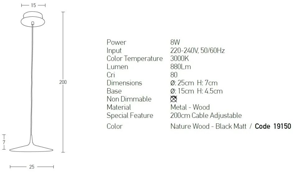 Pendul LED design modern Tarco natur, negru