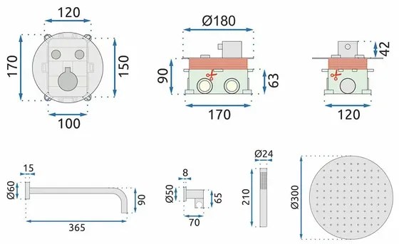 Sistem de dus incastrat cu termostat Rea Miler negru mat