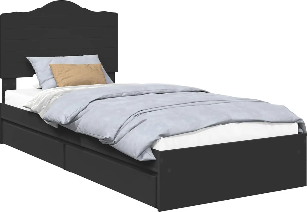 vidaXL Pat cu storage cu headboard Negru 90 x 190 cm Lemn compozit