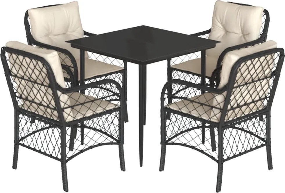 vidaXL Set mobilier de grădină cu perne, 5 piese, negru, poliratan