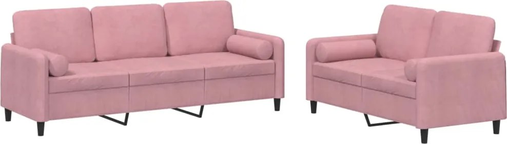vidaXL Set canapea cu perne, 2 piese, roz, catifea