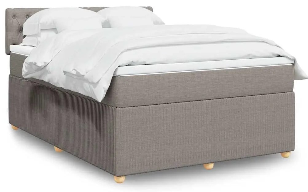 vidaXL Pat box spring cu saltea, gri taupe, 140x200 cm, textil