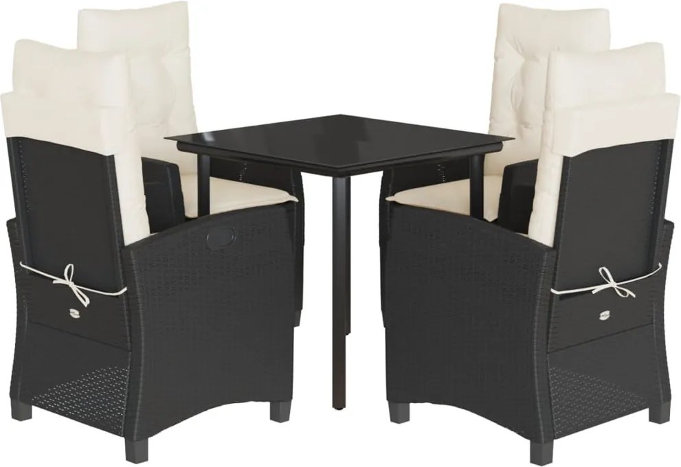 vidaXL Set mobilier de grădină cu perne, 5 piese, negru, poliratan