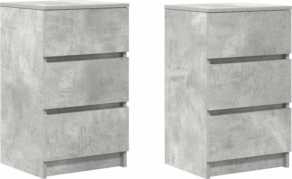 vidaXL Noptiere cu 3 sertare 2 buc Beton Gri 39x35x65 cm