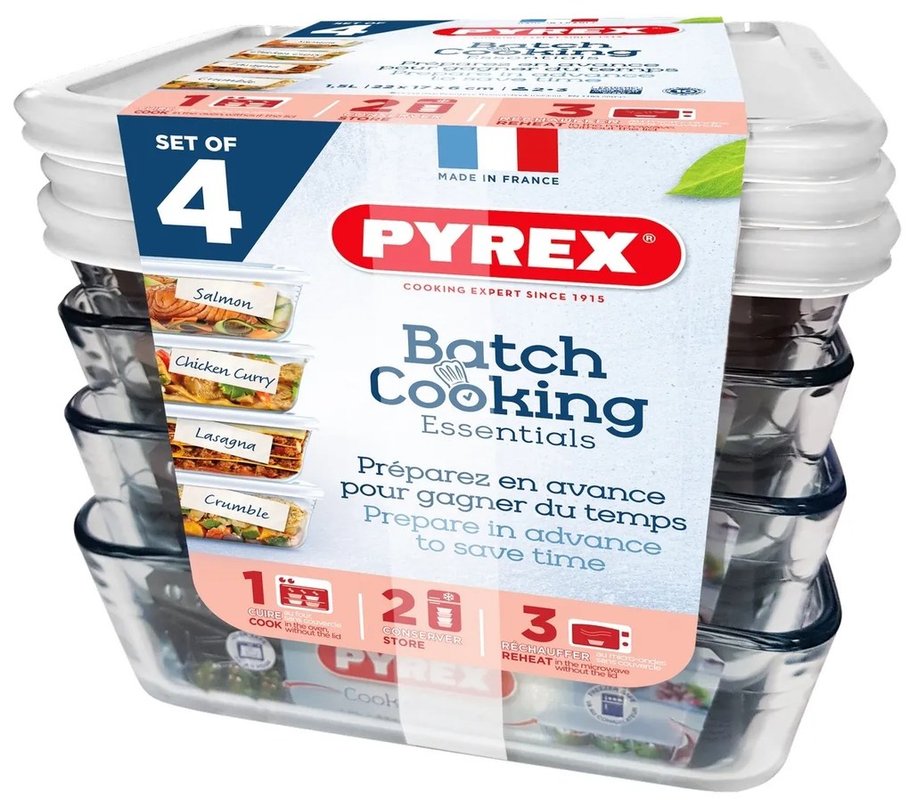 Pyrex Set de 4 recipiente din sticlă, 1,5 l