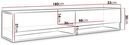 Dulap TV de perete Adenuk 140 MDF (Negru + Negru) (cu iluminat LED RGB). 1106329