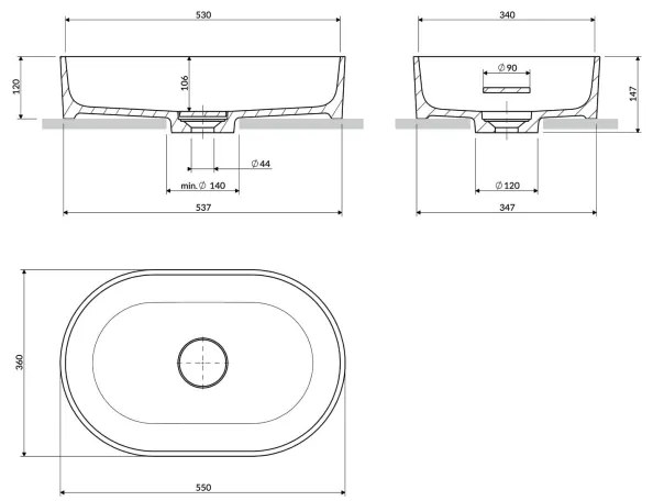 OMNIRES OVOUNBLV - Lavoar pe blat OVO 55x36 cm dolomit/negru mat lava