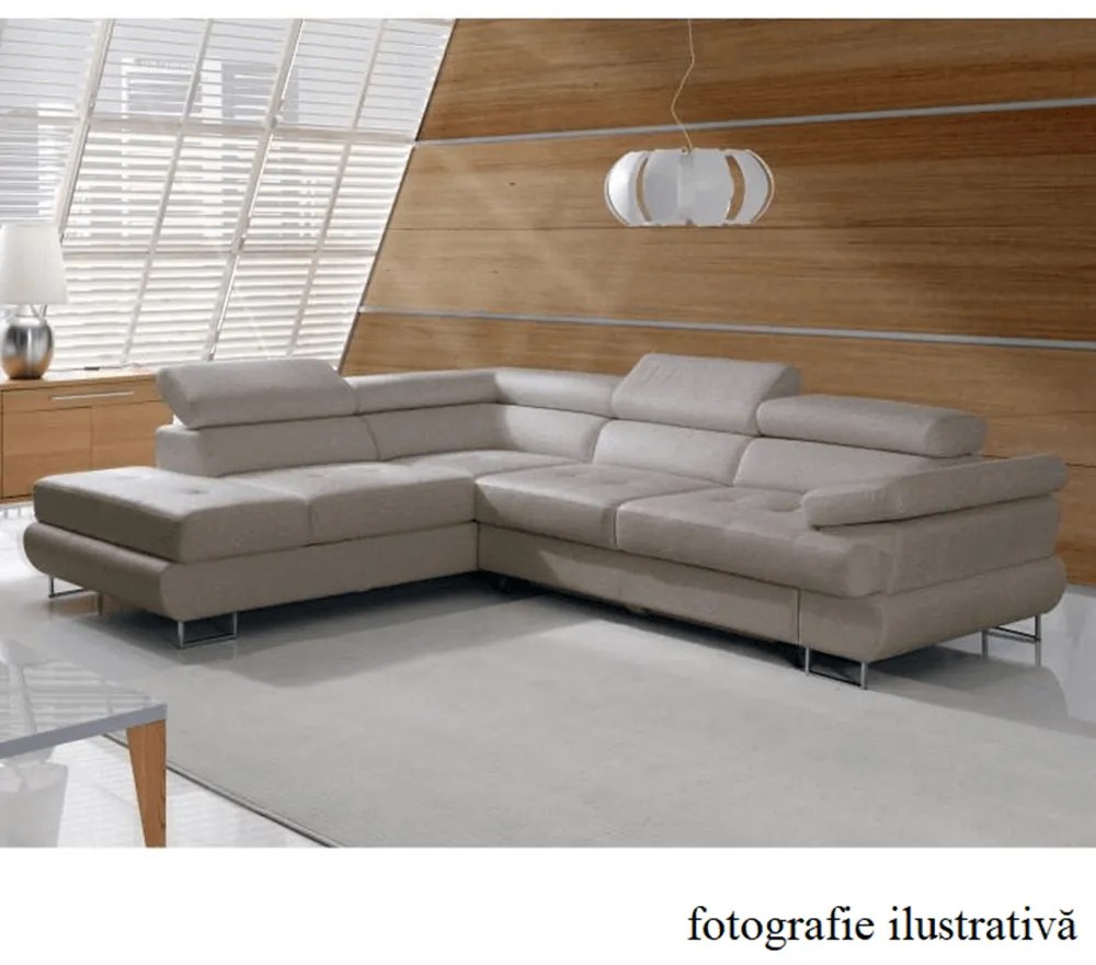 Colţar cu spaţiu de depozitare, maro deschis, material textil, stânga, BUTON R