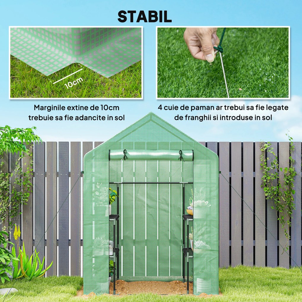 Outsunny PE impermeabil și rezistent la UV Grădină seră pentru plante cu rafturi și accesorii de montare, 142x73x195cm, verde | Aosom Romania