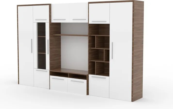 Mobilier living MARIO – 320x45x200 cm – Alb lucios / Mont Blanc Dark