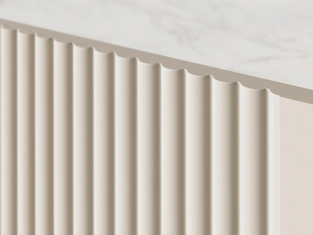 Masă cafea Malmi cu sertare și picioare metalice - cașmir / crem bianca / picioare negre