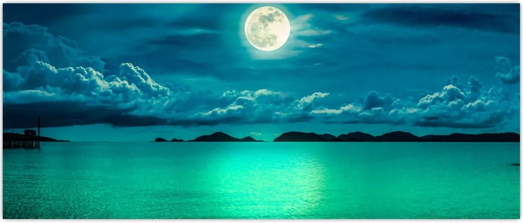 Tablou - Luna plină deasupra apei (120x50 cm)