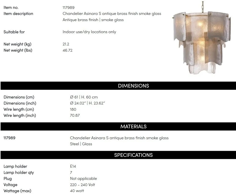 Candelabru LUX design deosebit Asinara S, sticla fumurie