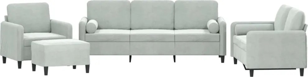 vidaXL Set canapea cu perne, 4 piese, gri deschis, catifea