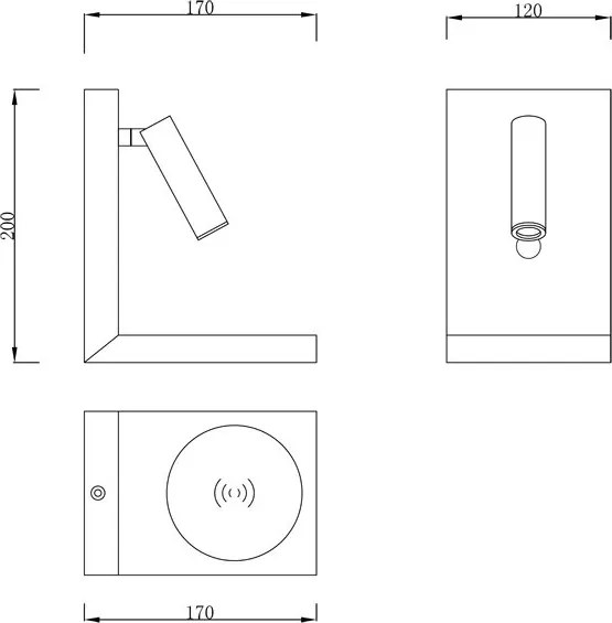 Aplica cu reader LED, incarcator wireless ZANZIBAR negru