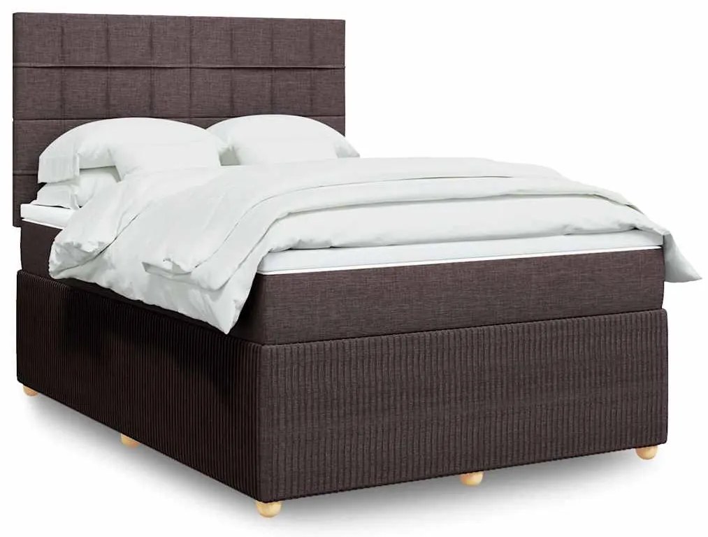 vidaXL Pat box spring cu saltea, maro închis, 140x200 cm, textil