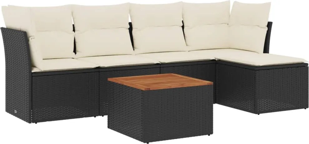 vidaXL Set mobilier de grădină cu perne, 6 piese, negru, poliratan