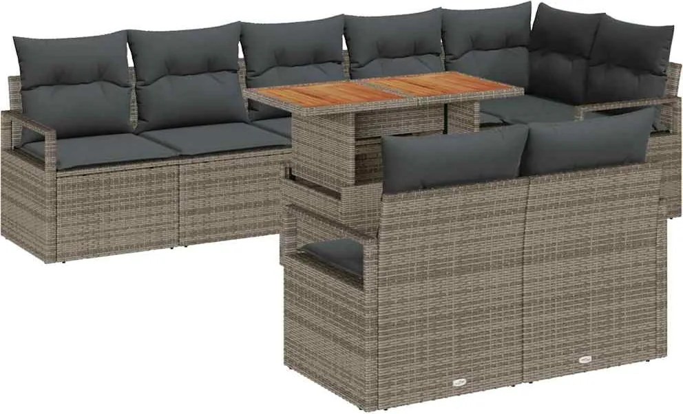 vidaXL Set de canapele pentru grădină cu pernă 9 pcs Gri și Brown