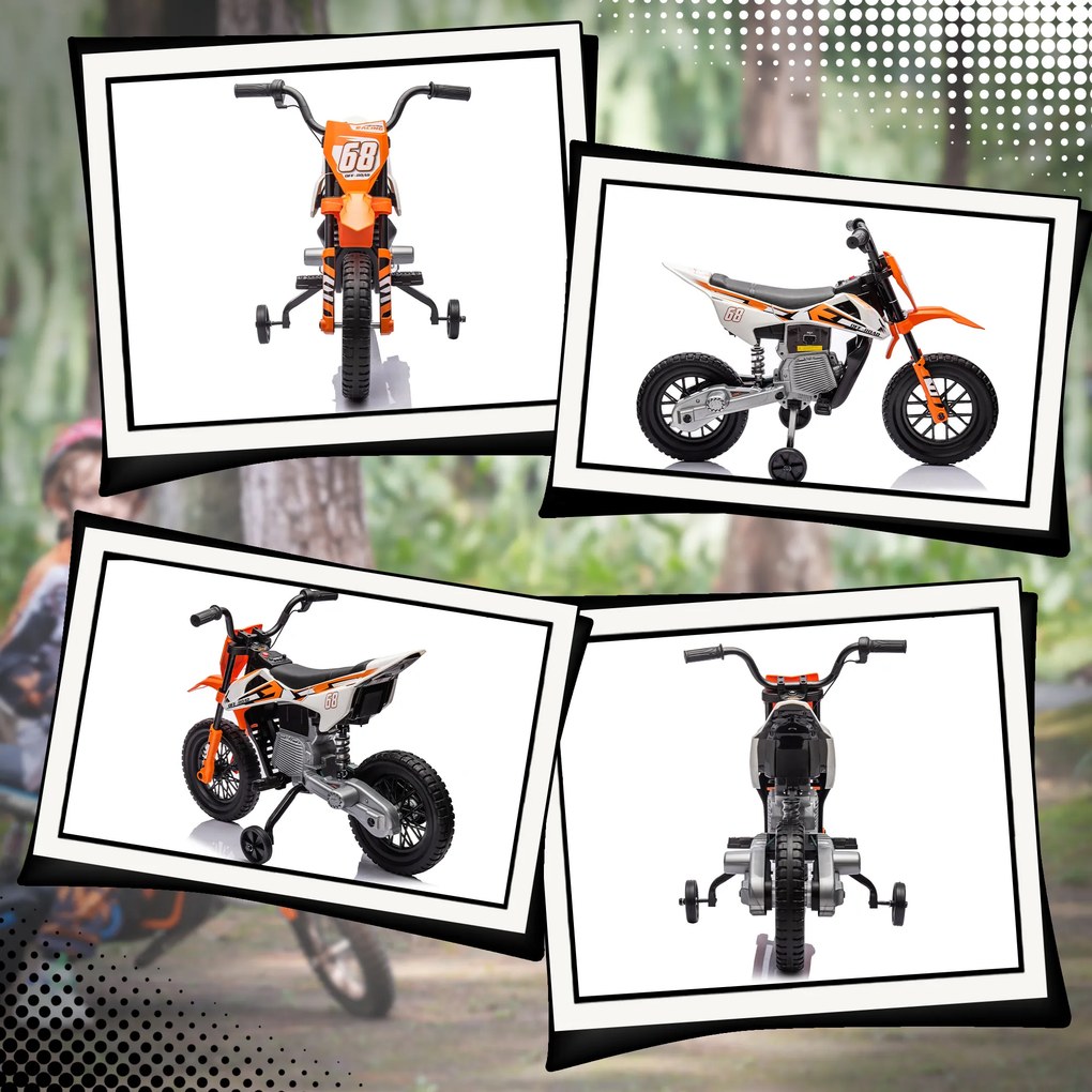 AIYAPLAY Motocicletă Electrică pentru Copii 3-6 Ani, 2 Motoare, Roți Detașabile și Sunete Portocaliu | Aosom Romania