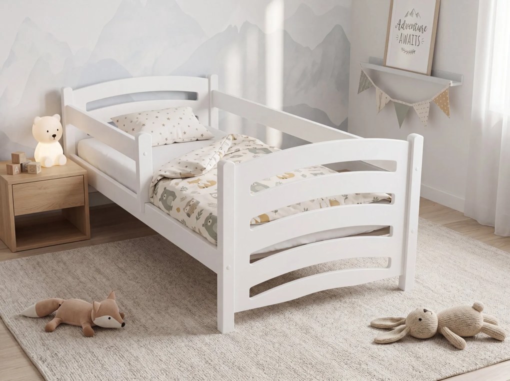 Pat pentru copii MELA 80 x 160 cm, alb Saltele: Saltea EASYSOFT 8 cm, Somiera pat: Cu lamele curbate