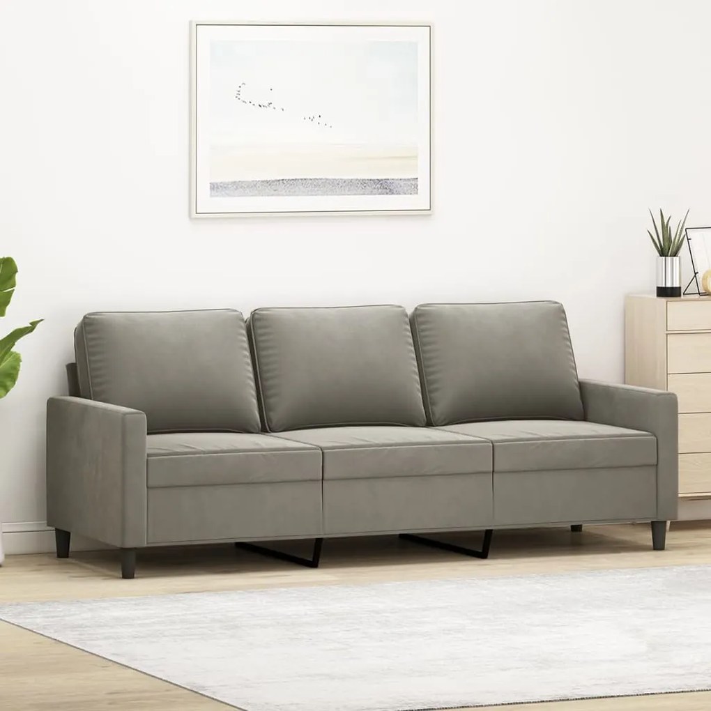 348755 vidaXL Canapea cu 3 locuri, gri deschis, material 180CM catifea