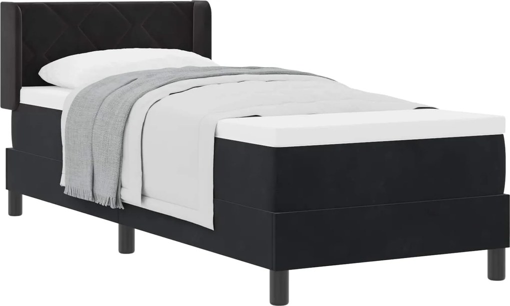 vidaXL Pat cu arcuri cu saltea cu headboard Negru 200 x 80 cm Catifea