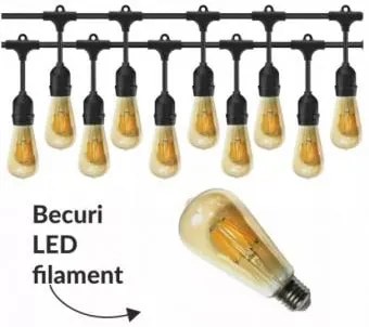 PACHET GHIRLANDA CU PENDULE 10M E27 IP65 SI 10 BECURI LED FILAMENT AMBER 8W