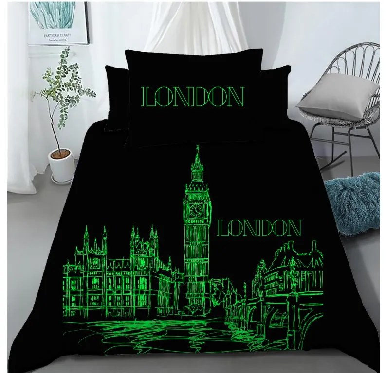 Lenjerie din bumbac fosforescenta ZIUA PARIS, NOAPTE LONDRA alba Dimensiune lenjerie de pat: 70 x 90 cm | 140 x 200 cm