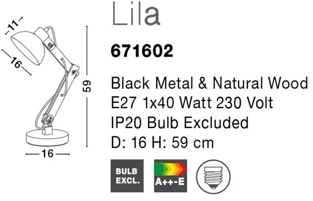 Lampa de birou cu brat articulat Lila negru NVL-671602