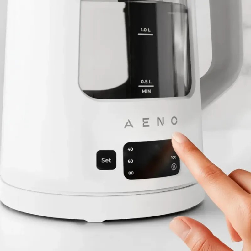 Cana electrica AENO EK6 AEK0006, 2200 W, 1,7 l, 40-100 °C, STRIX, LED, Perete dublu, Filtru, Bază rotativă la 360°, Alb