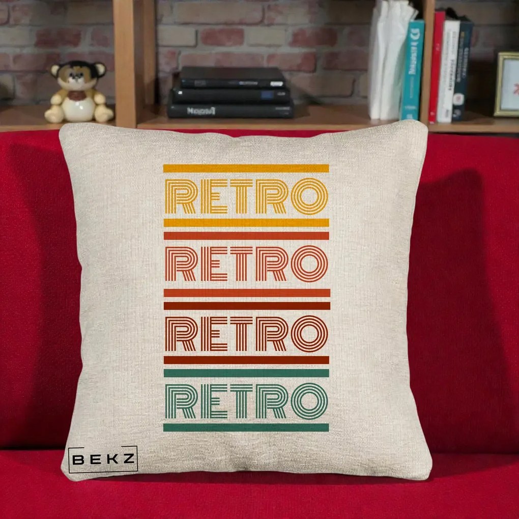 Perna decorativa RETRO Text Multicolor, 40x40 cm cu Umplutura, Bej Canapea, BEKZ