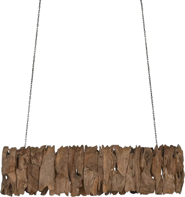 Lustră suspendată din lemn de tec lucrat manual și metal, natur și negru, 40 x 160 x 30 cm, „Pierrefonds”