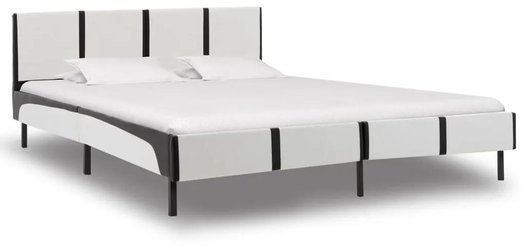 Cadru de pat, alb si negru, 180 x 200 cm, piele ecologica white and black, 180 x 200 cm