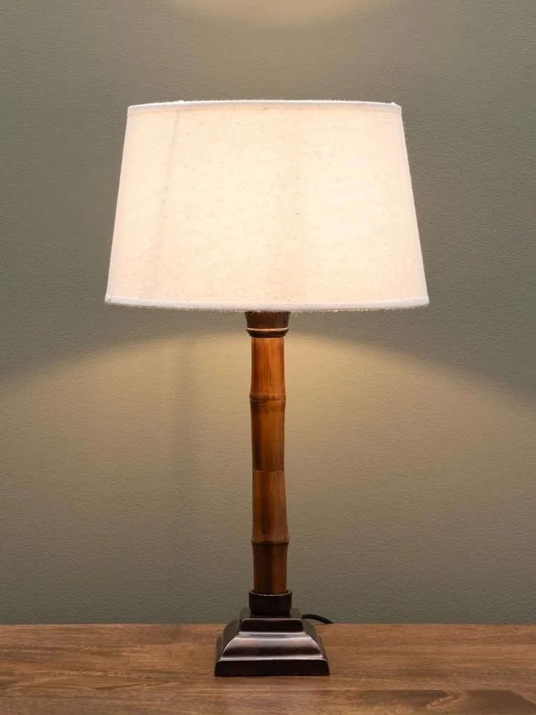 Lampa de masa, din lemn de bambus, cu abajur din in, Henonis
